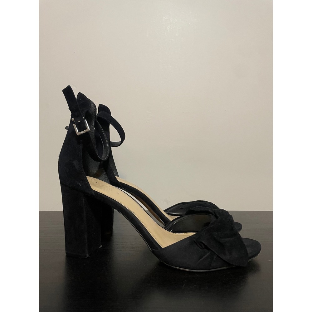 Vince Camuto Black Suede Knot Bow Ankle Strap Block Heel Sandals Size 9.5 M